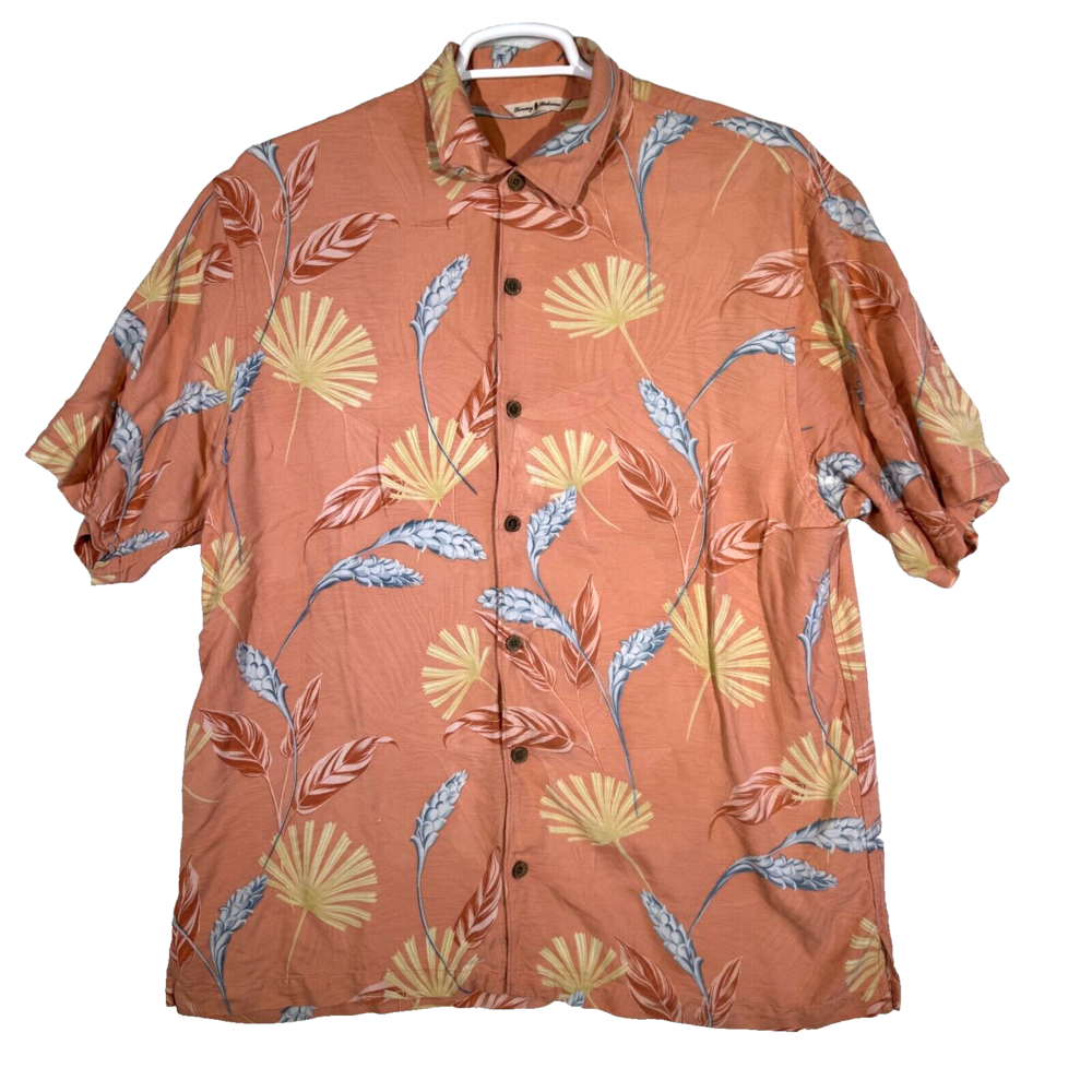 Tommy Bahama Shirt Men’s XL Silk Orange Floral Print Casual Short Sleeve Button